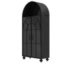 Modern Arched Storage Cabinet with Glass Doors, Open Display Shelves – Farmhouse Style Kitchen Pantry, Dining Room Accent Cabinet, Freestanding Bookcase for Living Room & Office