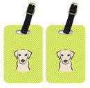 Checkerboard Lime Green Yellow Labrador Luggage Tag