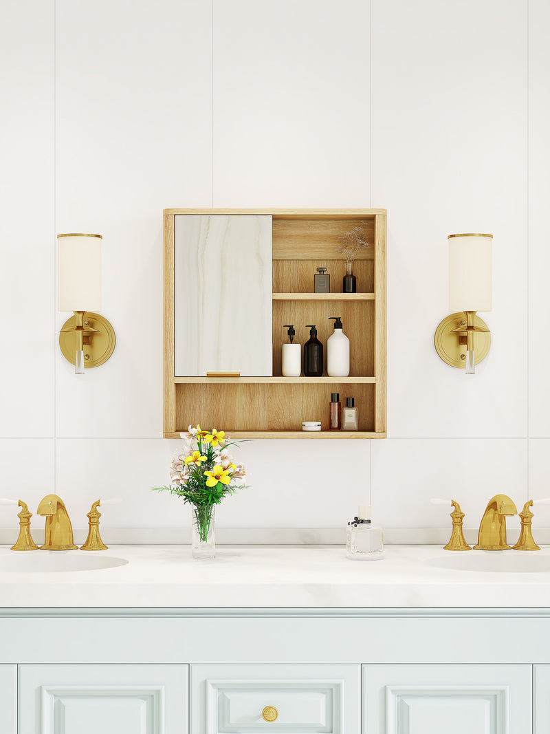 Natural Wood Finish Wall Mounted Mirror Cabinet, photo 6 of 10
