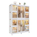 Portable Wardrobe Closet Storage Organizer For Clothes With Magnetic Doors, 12 Cubes & 2 Hanging Rods - White by HouseOfZazla