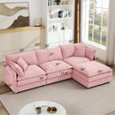 Contemporary Modular Sectional Sofa L Shaped 3-Seater with Movable Ottoman in Pink Chenille, 105 Inch