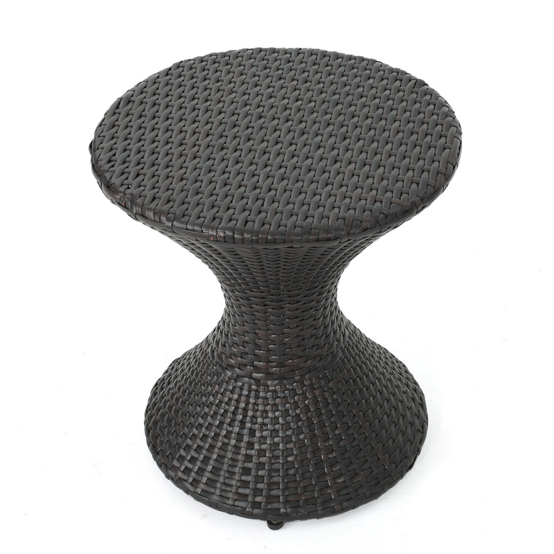 Outdoor 16-Inch Multi-Brown Wicker Hourglass Side Table, photo 6 of 8