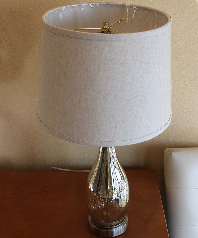 27" Teardrop Lamp Base 2 Pack, Mercury Silver/Gold Glass Table Lamp Set with Natural Shades