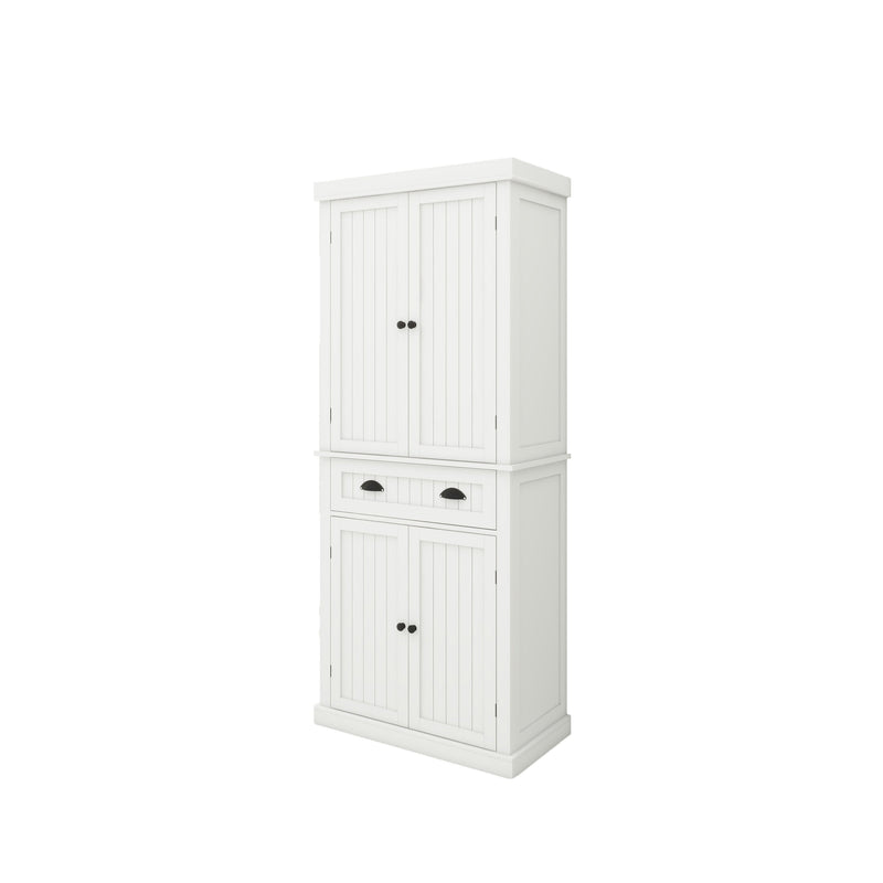71" Kitchen Pantry Storage Cabinet, with 4 Doors, Drawer, 2 Adjustable Shelves, Freestanding Cupboard for Dining Room Living Room, Laundry-White