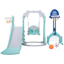 5 in 1 Slide and Swing Playing Set, Toddler Extra-Long Slide with 2 Basketball Hoops, Football, Ringtoss, Indoor Outdoor