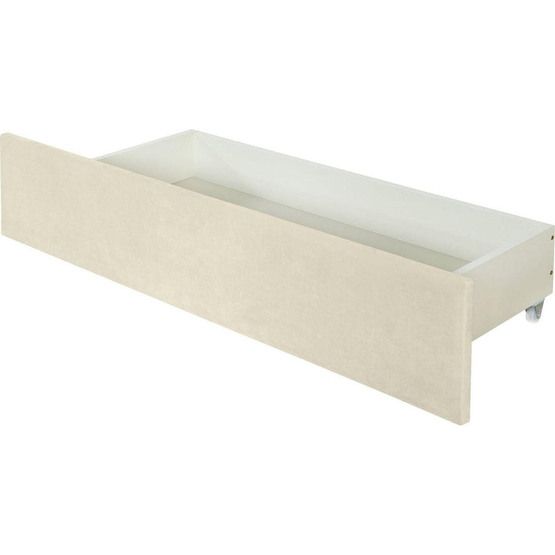 Queen Size Upholstered Platform Bed with 2 Drawers and 1 Trundle, Classic Metal Strip Headboard Design, Beige