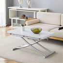 Modern Minimalist Multifunctional Lift Table With Metal Legs - White / Silver by Unique Piece Furniture