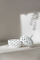 Ceramic Lidded Jar With Lattice Design - White by Unique Piece Furniture