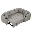 87.4" L-shape Sofa Bed Pull-out Sleeper Sofa with Wheels, USB Ports, Power Sockets for Living Room, Grey