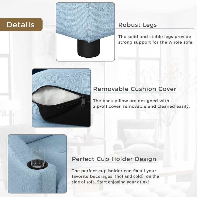 80.3" Pull Out Sofa Bed Modern Padded Upholstered Sofa Bed, Linen Fabric 3 Seater Couch with Storage Chaise and Cup Holder, Small Couch for Small Spaces