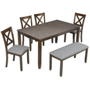 6PCs Kitchen Dining Set, Rectangular Wooden Dining Table with 4 Upholstered Chairs and a Bench, Dining Table Set for 6 People, Living Room, Home Bar and Kitchen, Walnut by Montret