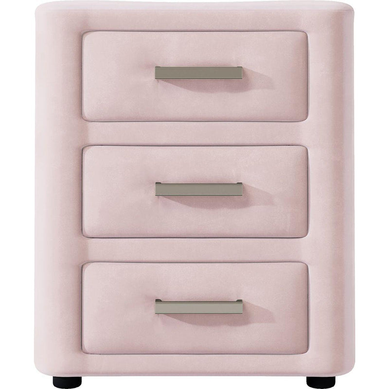 3 Pieces Bedroom Sets Full Size Velvet Upholstered Platform Bed Vertical Channel Tufted Headboard and Two Three-drawer Nightstands,Pink