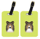 Checkerboard Lime Green Sheltie Luggage Tag