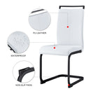 A table and four chairs. The table features a black imitation marble pattern tabletop and black gold MDF legs. The chair has a white PU backrest cushion and black metal legs. F-SQ