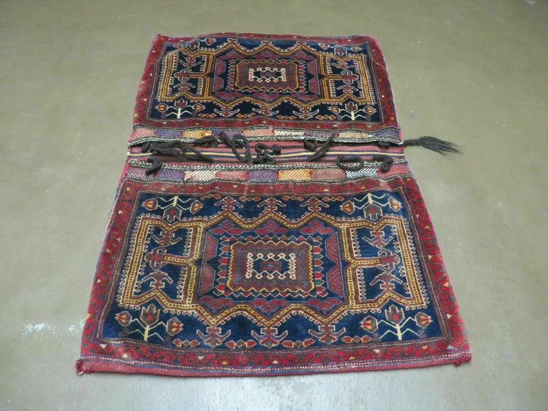 3' X 4.5' Antique Handmade Turkish Tribal Wool Rug Double Saddle Bag Nice