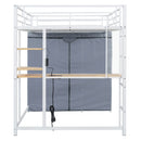 Loft Bed With Desk, Shelves, Power Outlet, LED Light And Wardrobe