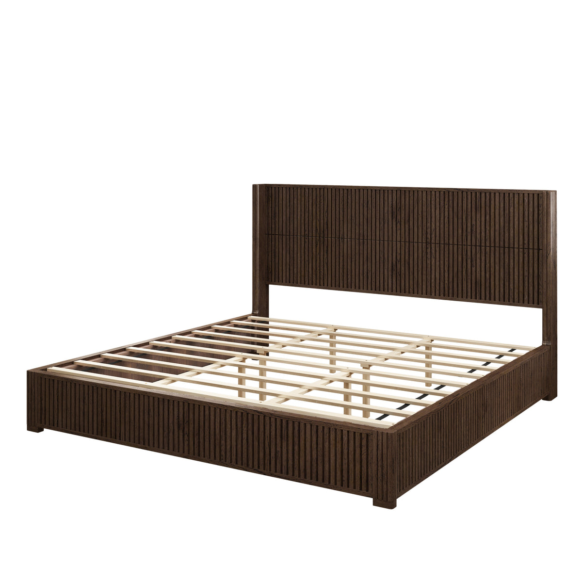 Solid Wood Platform Bed Frame with Headboard, King Size, Walnut, photo 8 of 10