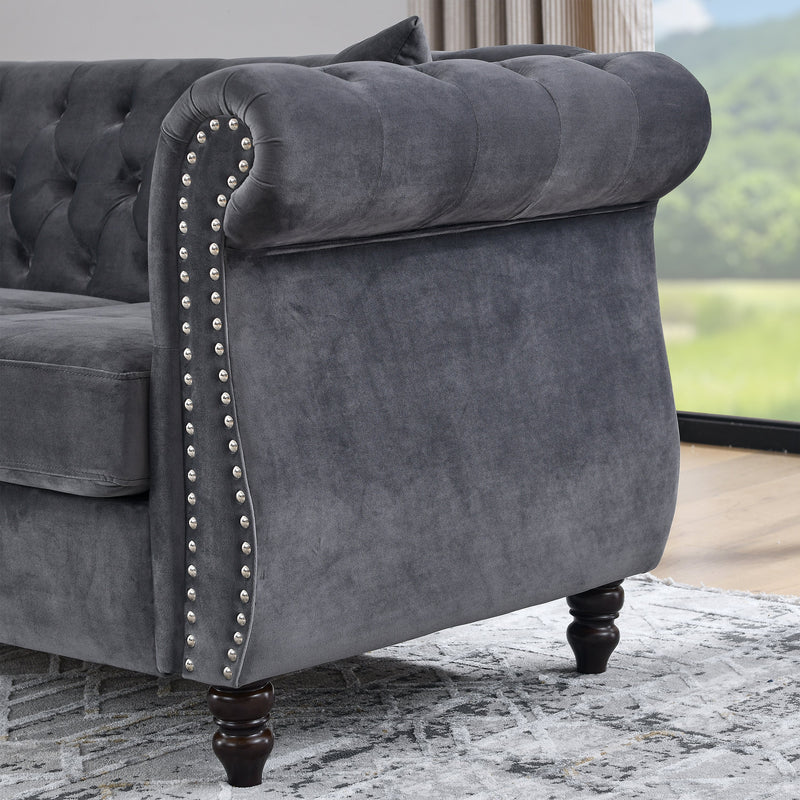 3-seater + 3-seater Combination sofa.Grey Velvet