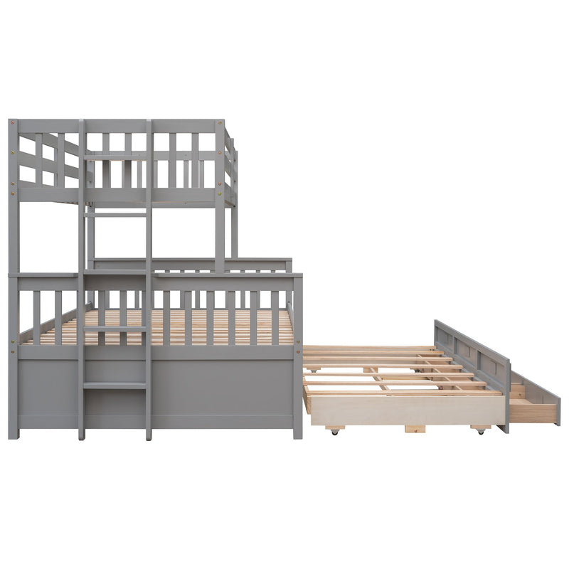 Twin-Over-Full Bunk Bed with Twin size Trundle, Separable Bunk Bed with Drawers for Bedroom - Gray