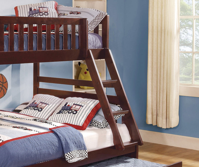 1pc Twin/Full Bunk Bed with Twin Trundle Dark Cherry Finish Wooden Bedroom Furniture