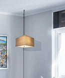 2 Light Swag Plug-In Pendant 12"w Rounded Corner Square Oatmeal Drum Shade with Diffuser, Black Cord