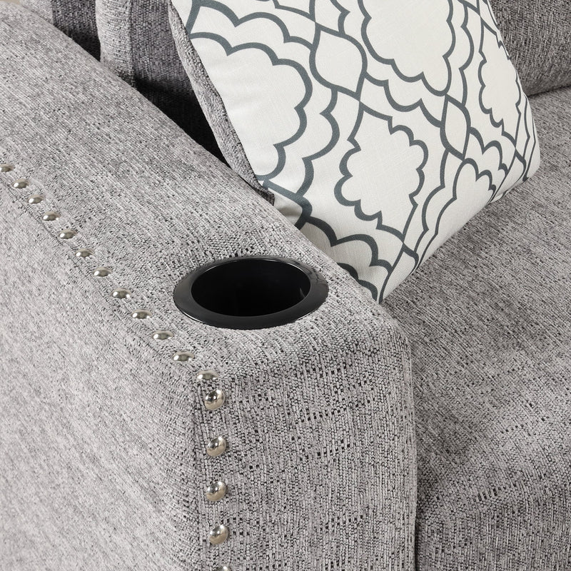 83.8" Reversible Sectional Pull-Out Sofa Bed L-Shaped Corner Sofa Couch with Storage Chaise, USB Ports, Power Sockets, Cup Holder for Living Room, Bedroom, Study,Light Gray