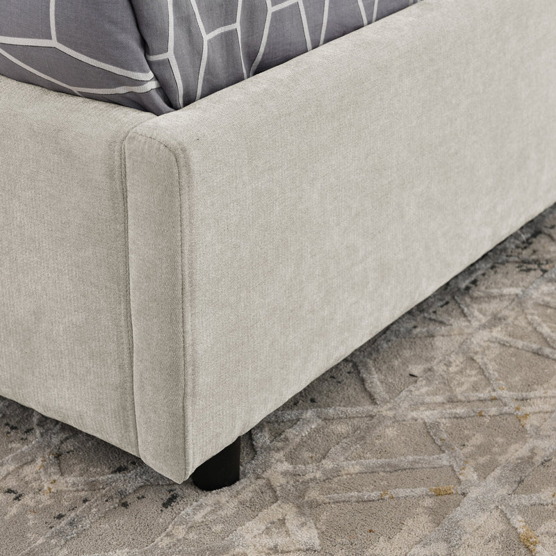Queen Size Storage Upholstered Hydraulic Platform Bed with Integrated Headboard, Chenille Fabric, Beige