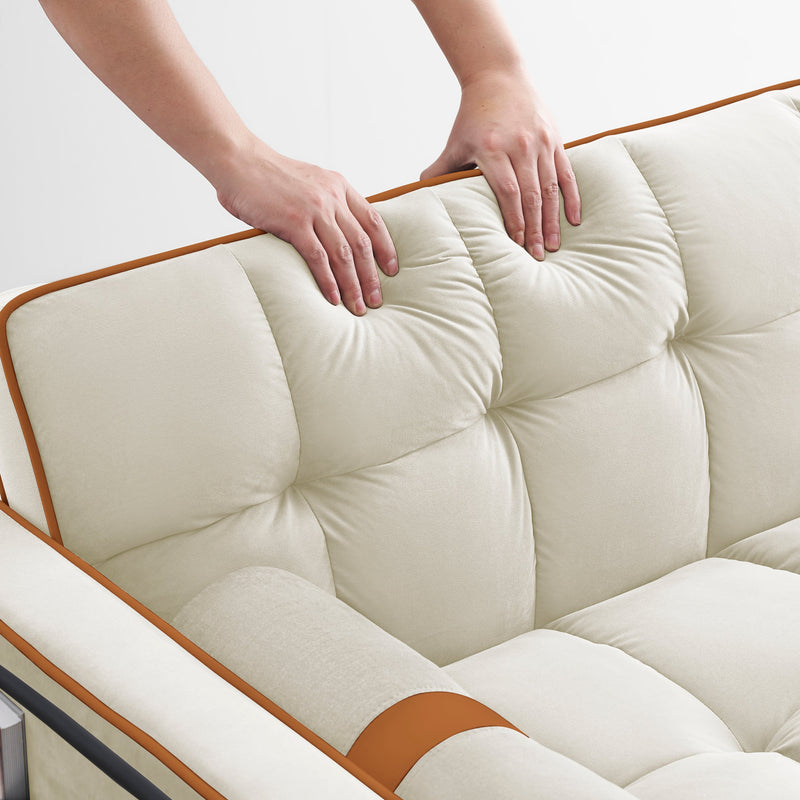 Sleeper Sofa Couch w/Pull Out Bed, 55" Modern Velvet Convertible Sleeper Sofa Bed, Small Love seat Sofa Bed w/Pillows & Side Pockets for Small Space, Living Room, Apartment,Beige
