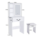 Modern Mini Dressing Table With Led-Lit Mirror & Hidden Storage, Adjustable Brightness Vanity Desk - White by HouseOfZazla