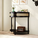 Boho Rattan Semi Circle End Table With Sliding Rattan Door, Storage And Bottom Shelf by HouseOfZazla