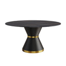 59.05" Modern Artificial Stone Round Black Carbon Steel Base Dining Table, Can Accommodate 6 People - Black by HouseOfZazla