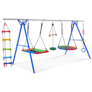 5 in 1 Outdoor Toddler Swing Set for Backyard, Playground Swing Sets with Steel Frame, Multifunction Playsets for Kids with Climbing Ladder, Saucer Swing, Monkey Bar Swing, Disc Swing and Swing Ring