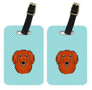 Checkerboard Blue Longhair Red Dachshund Luggage Tag