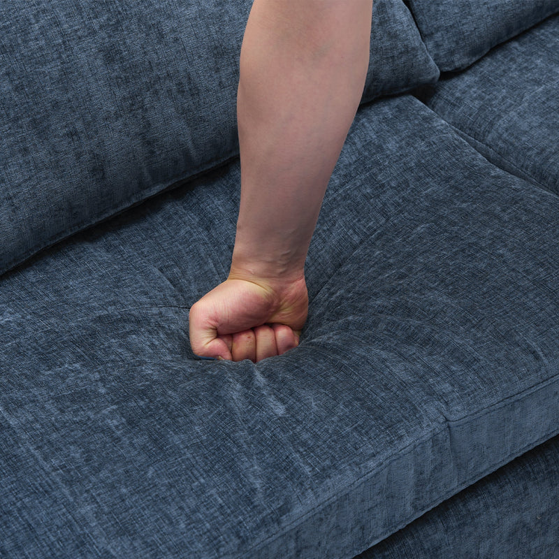 2-in-1 Sofa 82' Three-seater Sofa with Sofa Bed and Reversible Recliner, Blue Chenille