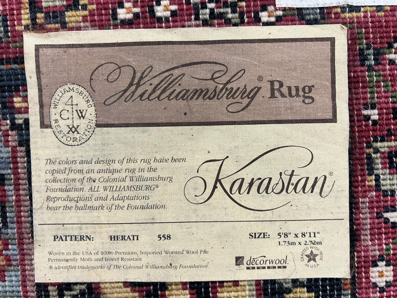 Karastan Rug 6x9, Williamsburg Herati