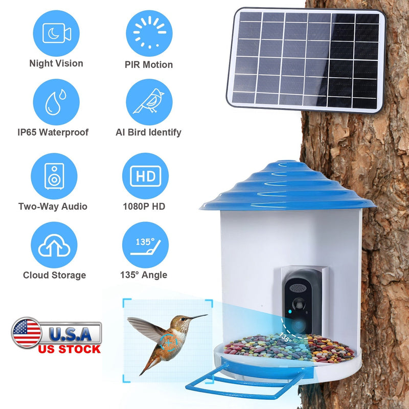 Smart Bird Feeder with Solar Powered Camera 1080P HD AI Identify PIR Motion Auto Capture Video Cloud Card Storage WiFi Connection App Control IP65 Wat, photo 10 of 14