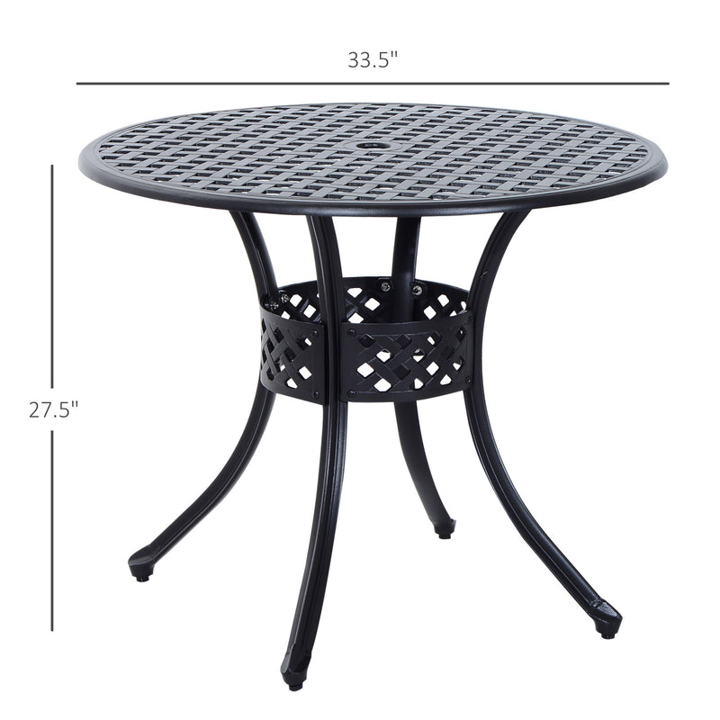 33" Patio Dining Table Round Cast Aluminium Outdoor Bistro Table with Umbrella Hole - Black