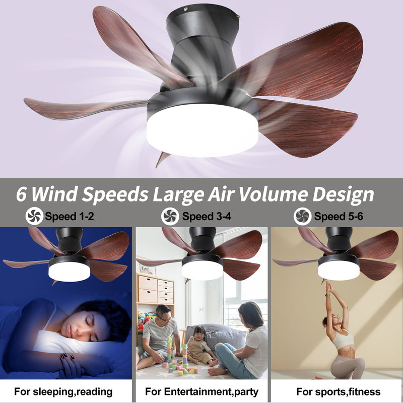 28 Inch Ceiling Fans with Lights and Remote, Modern Indoor Outdoor Ceiling Fans with Light, 5 Blades Ceiling Fan Light with DC Motor for Bedroom, Living Room, Kitchen, Office