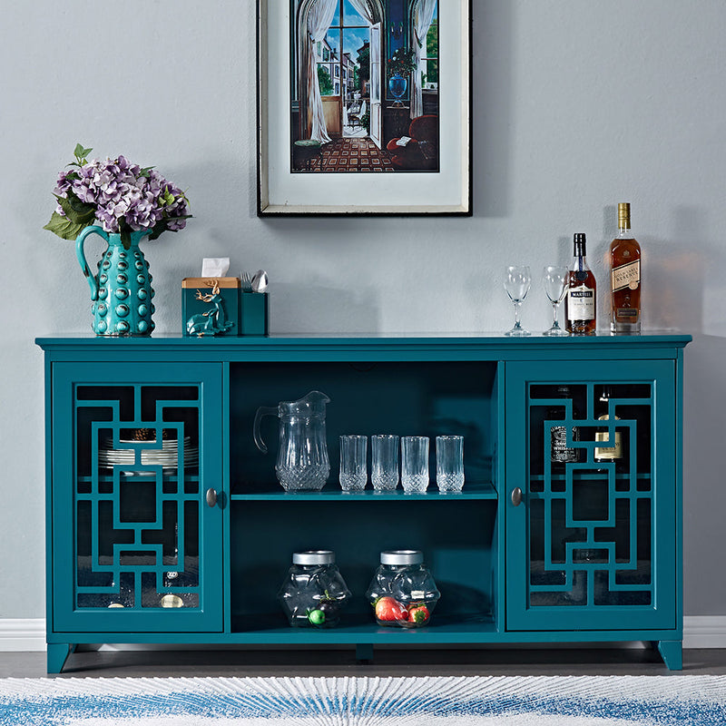 60" Sideboard Buffet Table with 2 Doors, Storage Cabinet with Adjustable Shelves, Teal Blue