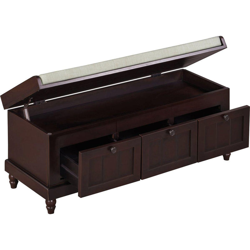 TREXM Classic Shoe Bench with Cushion and Three Drawers, Fluted Entryway Bench with Storage for Living Room, Entryway, and Hallways (Espresso)