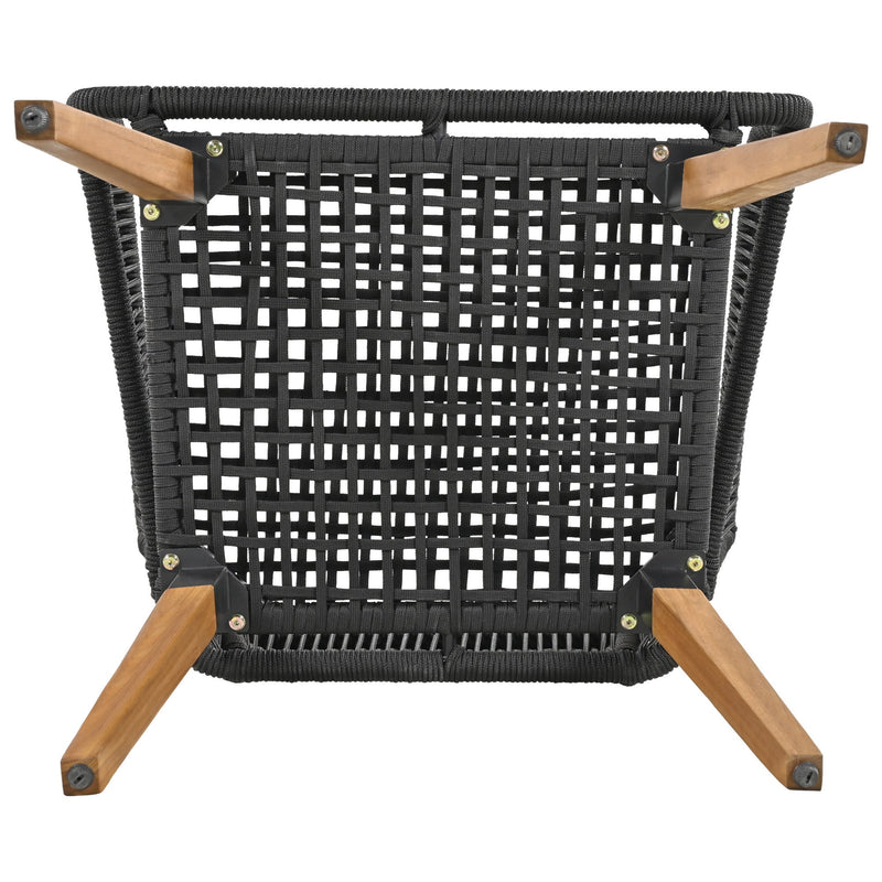 6-Piece Rope Patio Furniture Set, Outdoor Furniture with Acacia Wood Cool Bar Table with Ice Bucket, Deep Seat Patio Conversation Set with Two Stools for Backyard Porch Balcony (Black & Beige)