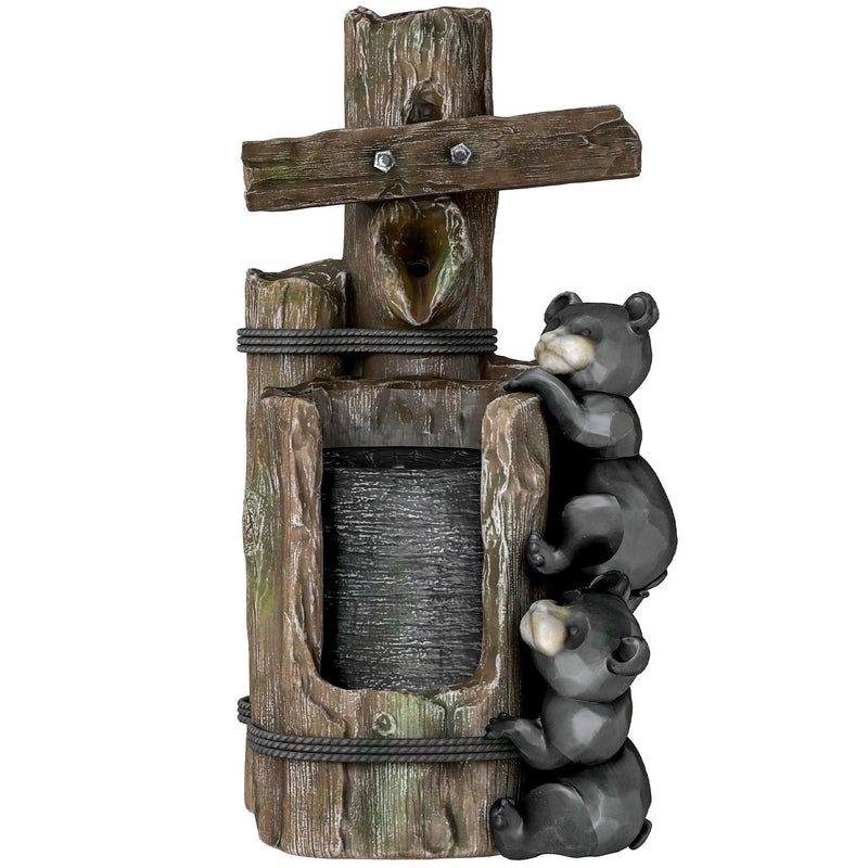 Resin Bear Fountain Two Cubs on Timber Post, photo 12 of 12