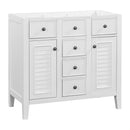 36" Bathroom Vanity without Sink, Cabinet Base Only, Two Cabinets and Five Drawers, Solid Wood Frame, White