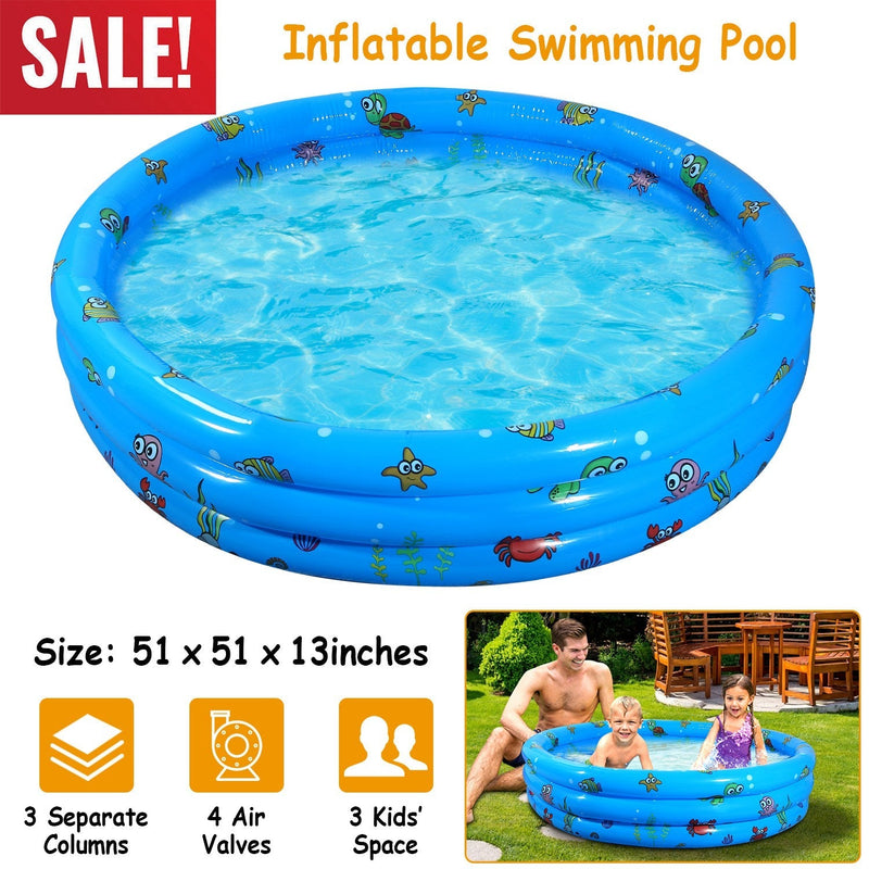 51x13Ó Inflatable Swimming Pool Blow Up Family Pool For 3 Kids Foldable Swim Ball Pool Center w/ 4 Valves Bottom Water Drain Plug For Indoor Backyard, photo 14 of 15