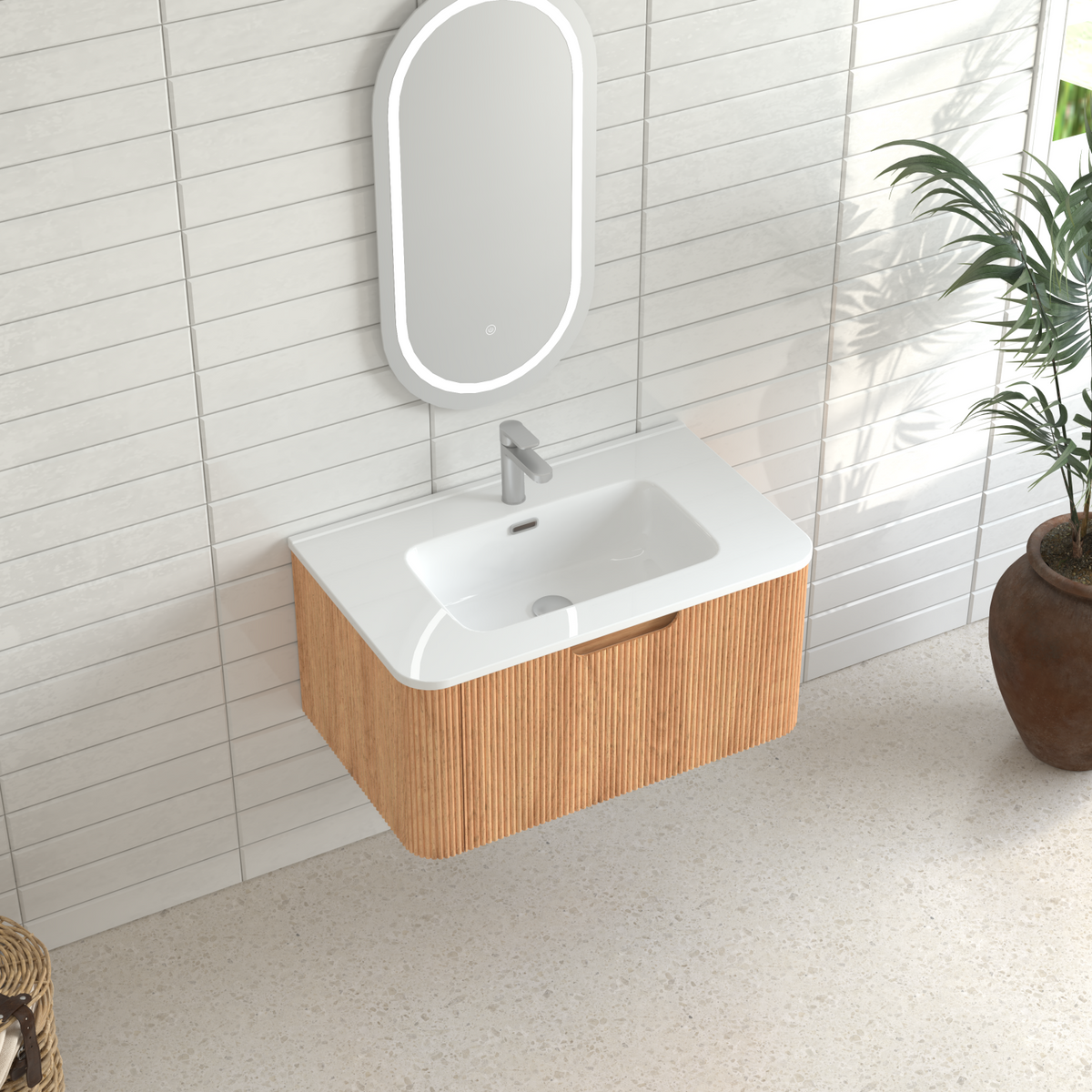 30-Inch Wall-Mounted Floating Solid Wood Bathroom Vanity, photo 8 of 10