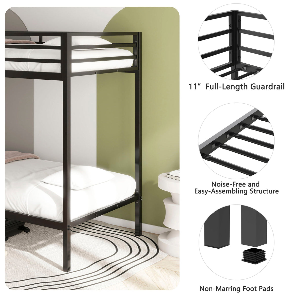 Adam - Twin Over Twin Bunk Bed - Black, photo 7 of 11