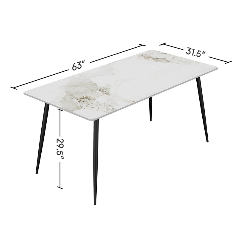 Dining Table with Sintered Stone Tabletop and Metal Legs, 63' Rectangular Modern Kitchen & Dining Room Table With 4 Dining Chairs