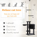 Adjustable Height Floor-To-Ceiling Vertical Cat Tree with Carpet Platforms, Condo & Rope Scratching Areas, Dark Grey
