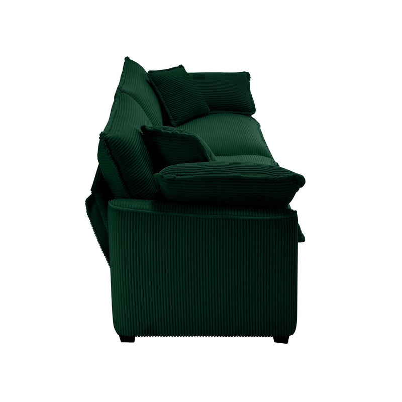Modern Fabric Living Room Sofa with 4 Pillows, Upholstered Large Deep Seating Loveseat, Green Corduroy
