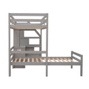 Loft Bed With Stand Alone Bed, Storage Staircase, Desk, Shelves, And Drawers